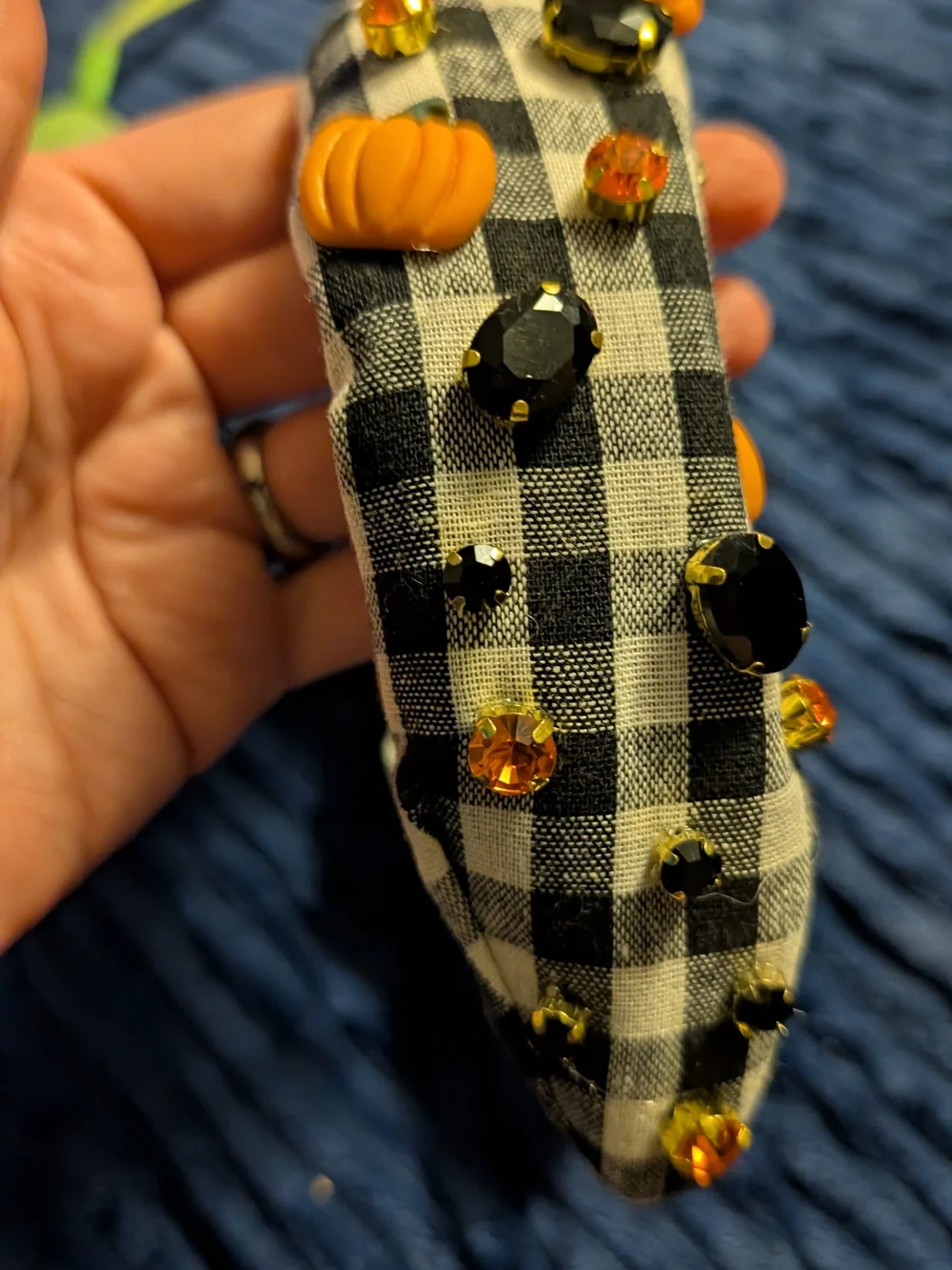 Piper K Black Gingham Pumpkin Embellished Headband